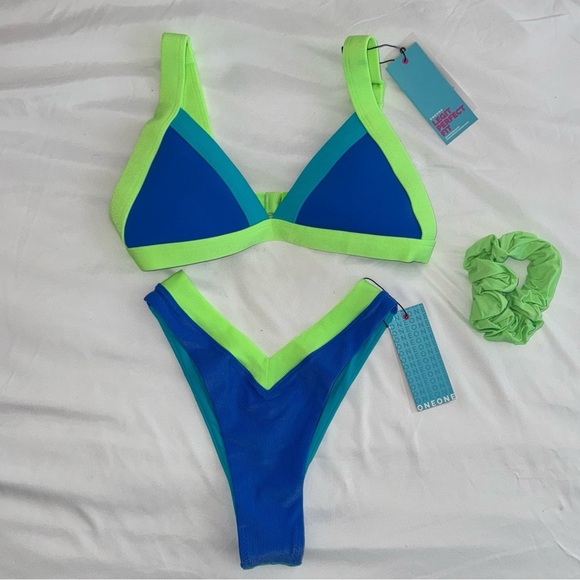 NWT OneOne Swimwear Bikini Set Oahu Jesse Kameron Green Blue Small New Cheeky - Picture 5 of 6